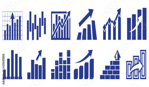 Detailed set of business growth bar charts and financial data visualizations