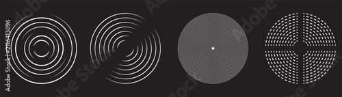 concentric ripple circles set. Sonar or sound wave rings collection. target, radar icon concept. Ripple radial signal or vibration elements. Vector line and halftone symbols