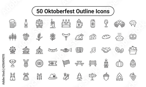 Oktoberfest Outline Icons Set, Beer Festival Line Vector Collection