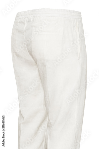 Foto Men's white linen drawstring trousers back view isolated on white background