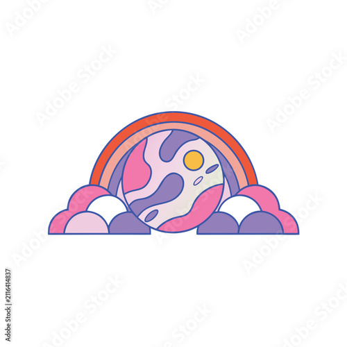 Colorful Rainbow Moon Icon – Pastel Cloud Vector Icon