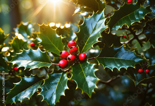 Holly branch with red berri...