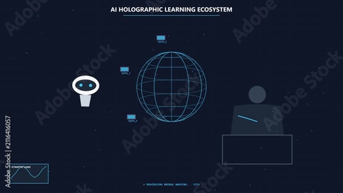 Holographic AI Learning Ecosystem and Futuristic Digital Education Concept