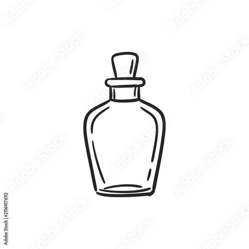 Simple hand drawn glass bottle outline illustration.