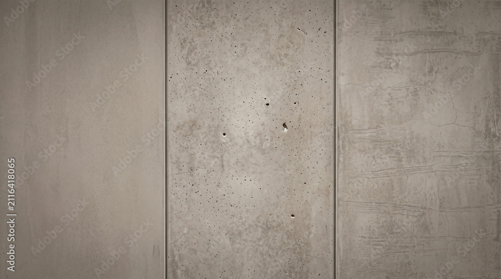 Fototapeta premium Weathered concrete wall with vertical panels and textured surface