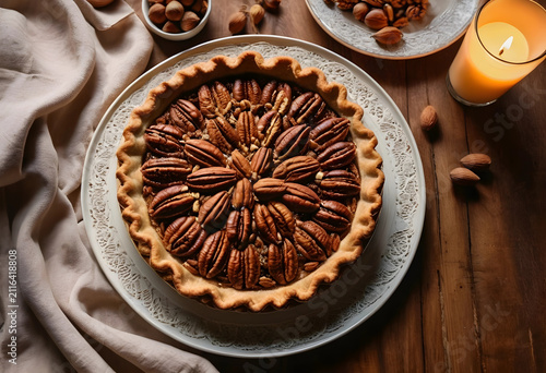 Homemade pecan pie with a f...