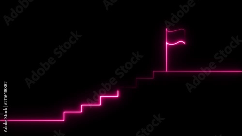 stairs icon sign icon animation on Glowing neon business graph chart concept  market signs in neon lights Glowing neon line. Man and concept. 4k video 