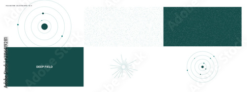 Minimalist space themed poster design featuring abstract orbits and deep field cosmic elements for modern science graphic assets