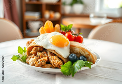 Savory breakfast plate with...
