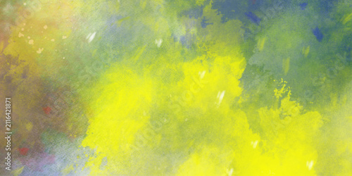 Abstract textured background with a vibrant blend of purple yellow orange and green watercolor brush strokes . Artistic vibrant and colorful wallpaper.Brushed Painted Abstract Background. Brush stroke