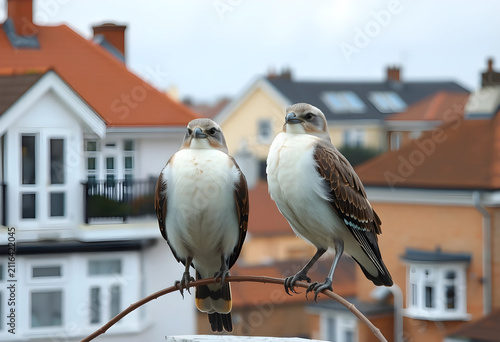 Two brown and white birds p...