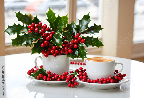 Christmas holly and red ber...
