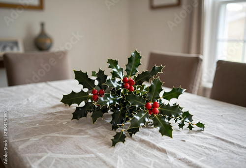 Fresh green holly branches ...