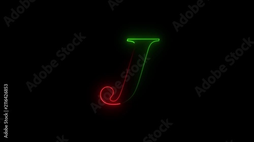 Glowing Red and Green Neon Letter J Animation, Cyberpunk Style Animated Alphabet Loop for Video Intro Title Design 4K
