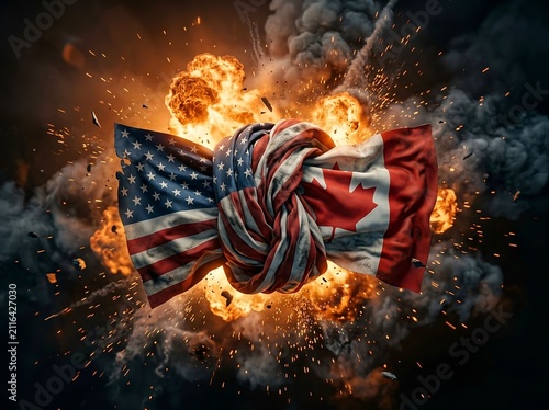 International conflict of USA and Canada. For broken treaties, political tension, trade war disputes, crisis, or severe strain in diplomatic alliance