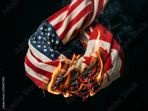 International conflict of USA and Canada. For broken treaties, political tension, trade war disputes, crisis, or severe strain in diplomatic alliance