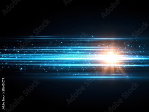 Abstract light streaks moving fast with bright flash futuristic technology concept horizontal view