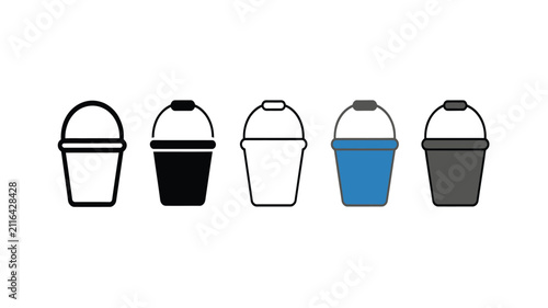 Bucket icon set, colorful utility bucket collection for cleaning, gardening and household use, clean vector illustration
