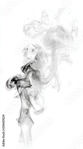 Rising Smoke Plume on White Background Abstract Studio Shot Ethereal Vaporous Texture Artistic Effect Minimalist Design