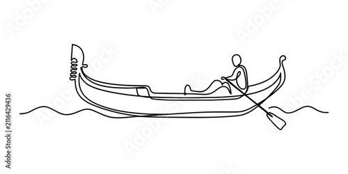 Bild auf Leinwand Continuous single line drawing of a gondola boat with a gondolier rowing on the