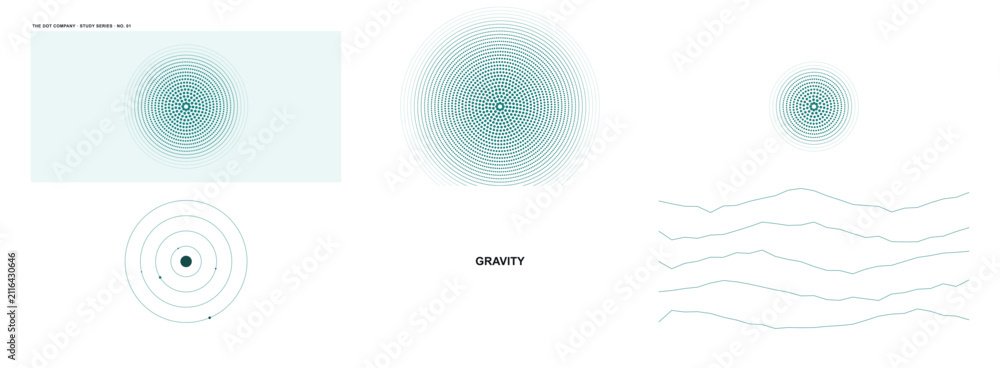 Fototapeta premium Minimalist Physics Concept Poster Design Illustrating Gravitational Fields and Orbital Mechanics