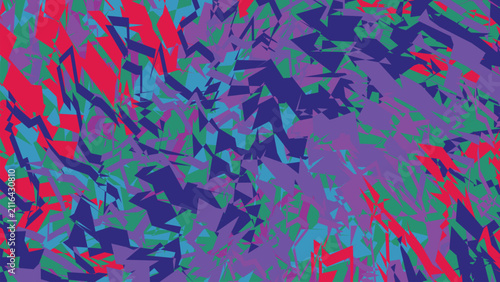 Fotografie Abstract geometric pattern featuring sharp fragmented shapes in vibrant shades of blue purple red and teal modern digital artistic design
