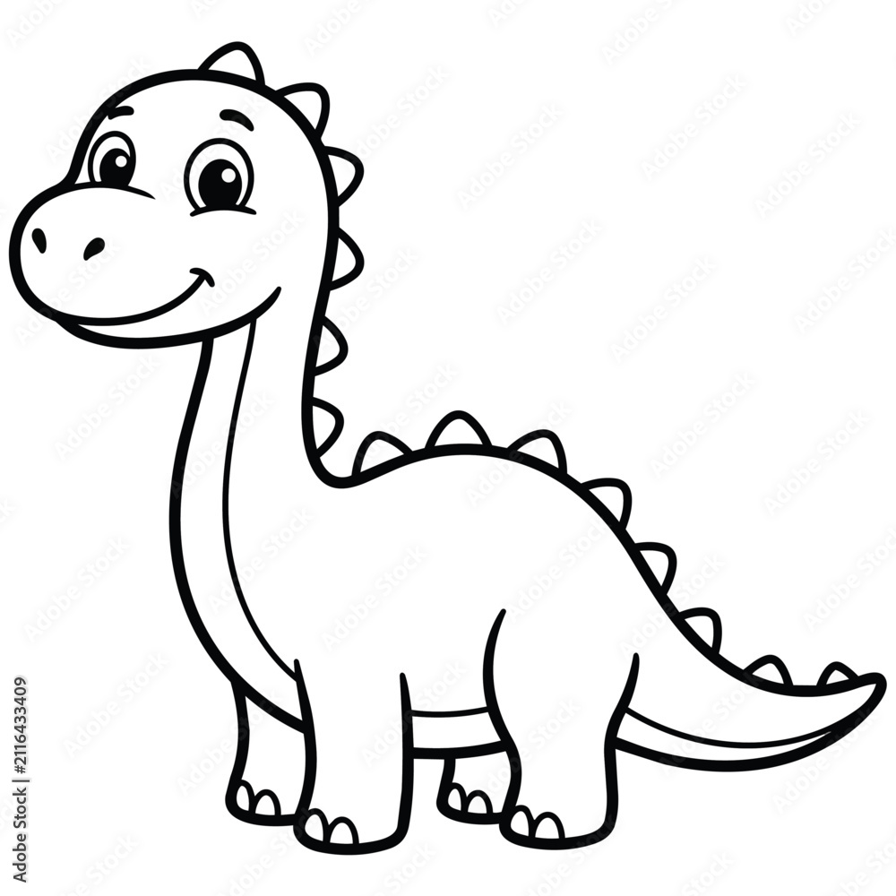 Fototapeta premium Cute Cartoon Dinosaur Character for Children's Coloring and Educational Activities