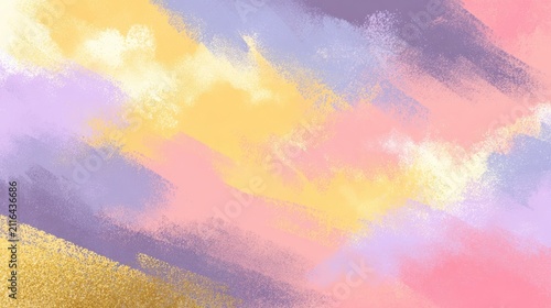Pastel Brushstroke Abstract Painting Texture Background in Soft Colors and Gold Glitter Accent Diagonal View