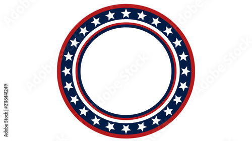 Circular frame with stars, red and blue border, patriotic design element for independence day or july 4th