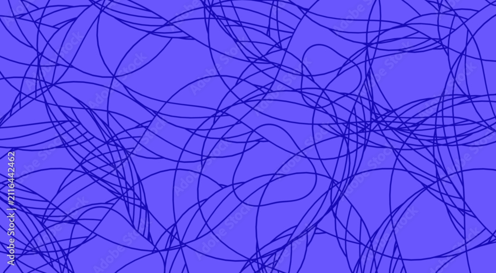 Obraz premium Intertwined blue lines create a chaotic abstract pattern on a solid purple background vector graphic