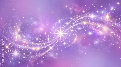 Abstract purple cosmic backdrop with glowing starlight trails and sparkling magical dust swirls