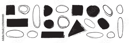 Frame crayon texture, shape box line hand drawn. Coal pencil doodle, pastel brush circle, rectangle, square, triangle, oval and ellipse. Charcoal stamp set, scribble mark collage. Vector illustration