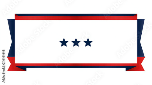 Patriotic banner with three blue stars, red and blue border, isolated on white background