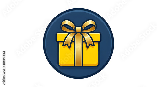 Yellow gift with golden ribbon icon sign or symbol mamewmy isolated on PNG background.