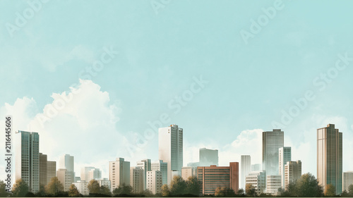 空を大きく取った構図が印象的な都市のパノラマ風景