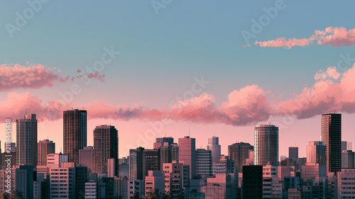 空を大きく取った構図が印象的な都市のパノラマ風景