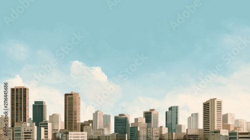 空を大きく取った構図が印象的な都市のパノラマ風景