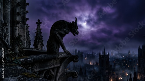 Naklejka Silhouette gargoyle on ledge