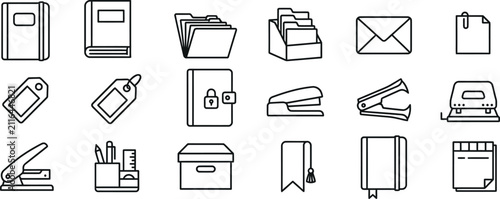 Foto Office organization and document management outline icons with organization