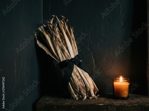 Obraz na płótnie Corn husks tied with ribbon