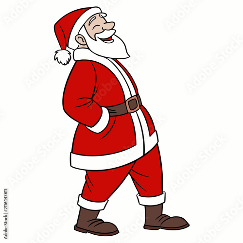 Happy Santa Claus in red suit isolated on white background. Cute Christmas cartoon character.