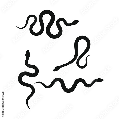 Set of black snake silhouettes in various crawling and winding shapes for animal design Vector