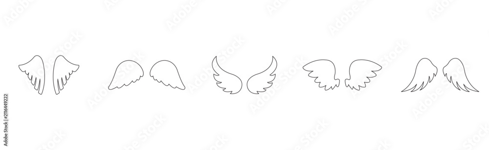 Obraz premium Angel wings icons set. Outline set of angel wings vector icons for web design isolated on white background.