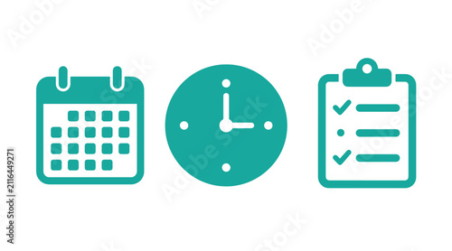 Business planning icons set featuring calendar clock and task checklist calendar checklist schedule planning business management deadline organizer productivity tracking