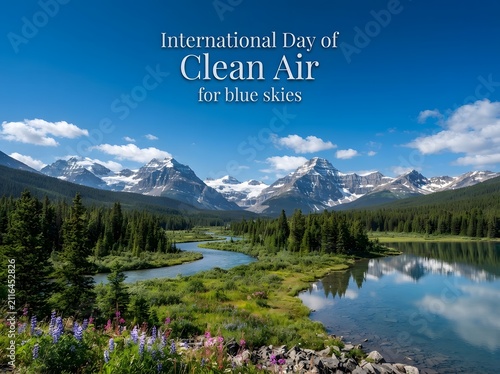 International day of clean air for blue skies over a beautiful mountain landscape valley