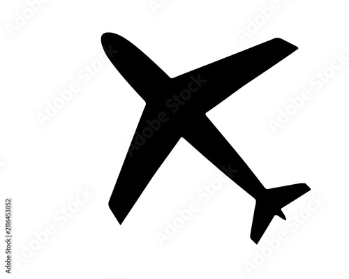 Simple black silhouette airplane icon with transparent background for graphic design projects