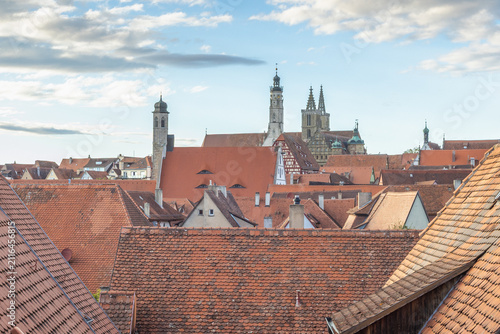 Rothenburg ob der Tauber, medieval old town in region of Bavaria in Germany, Europe. Panoramic Cityscape View of Historic European Town with Red Tile Rooftops and Towers