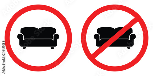 Obraz na płótnie Sofa forbidden symbol with prohibition sign on white background concept for rest