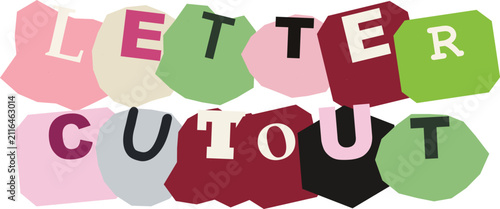 Green and Pink Newspaper Cutout Alphabet Ransom Note Typography Vector Illustration
