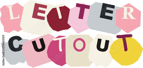 Pastel Pink Newspaper Cutout Alphabet Ransom Note Typography Vector Illustration